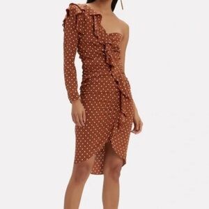 Veronica Beard Leona Polka Dot Ruffle One Shoulder Silk Dress Size 6
